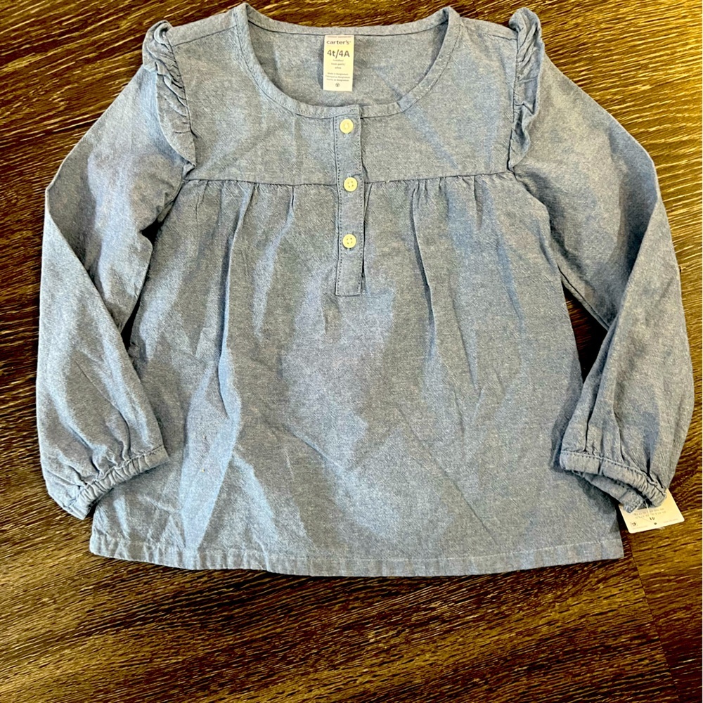 NWT -‎ Carter’s - Denim Style 100% Cotton Peplum Ruffled Top